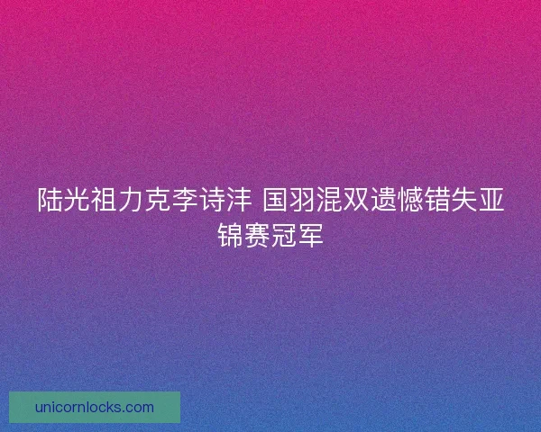 陆光祖力克李诗沣 国羽混双遗憾错失亚锦赛冠军